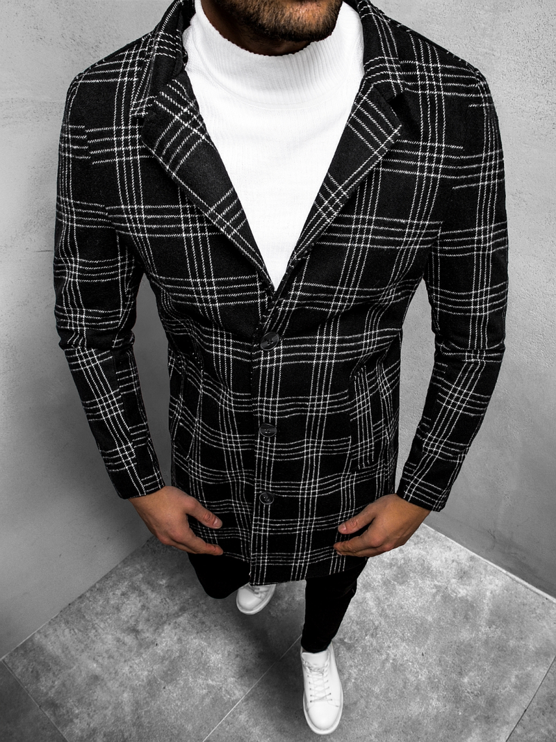 Płaszcz męski w kratę czarno-biały OZONEE O/5628