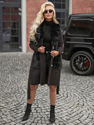 Płaszcz damski z futerkiem czarny OZONEE JS/53M5200/1Z