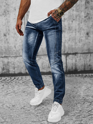 Spodnie jeansowe joggery męskie ciemno-niebieskie OZONEE NB/MP0115BS