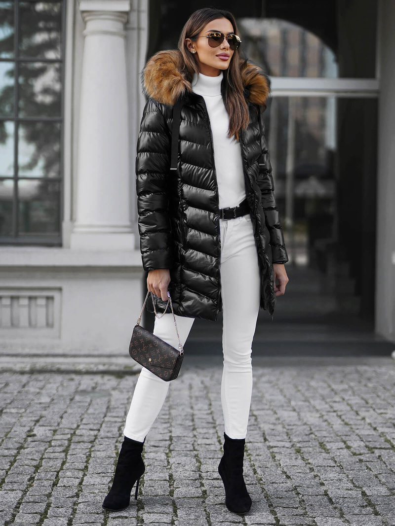 Kurtka zimowa damska z futerkiem czarno-brązowa OZONEE JS/M778/392AZ