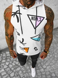 Koszulka bez rękawów męska z nadrukiem biała OZONEE O/BL308Z