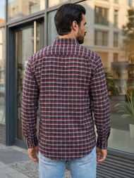 Koszula męska w kratę bordowa OZONEE V/V176Z