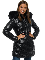 Kurtka zimowa damska parka z futerkiem czarna OZONEE O/DK026/1