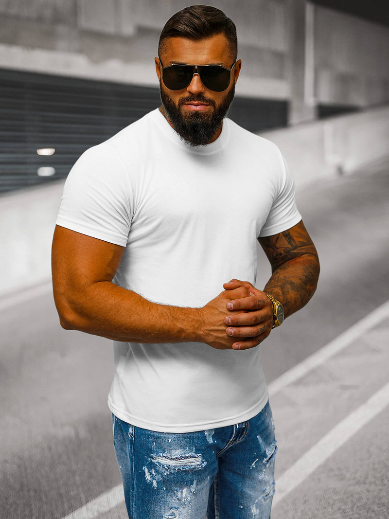 T-shirt męski bez nadruku biały OZONEE JS/712005Z