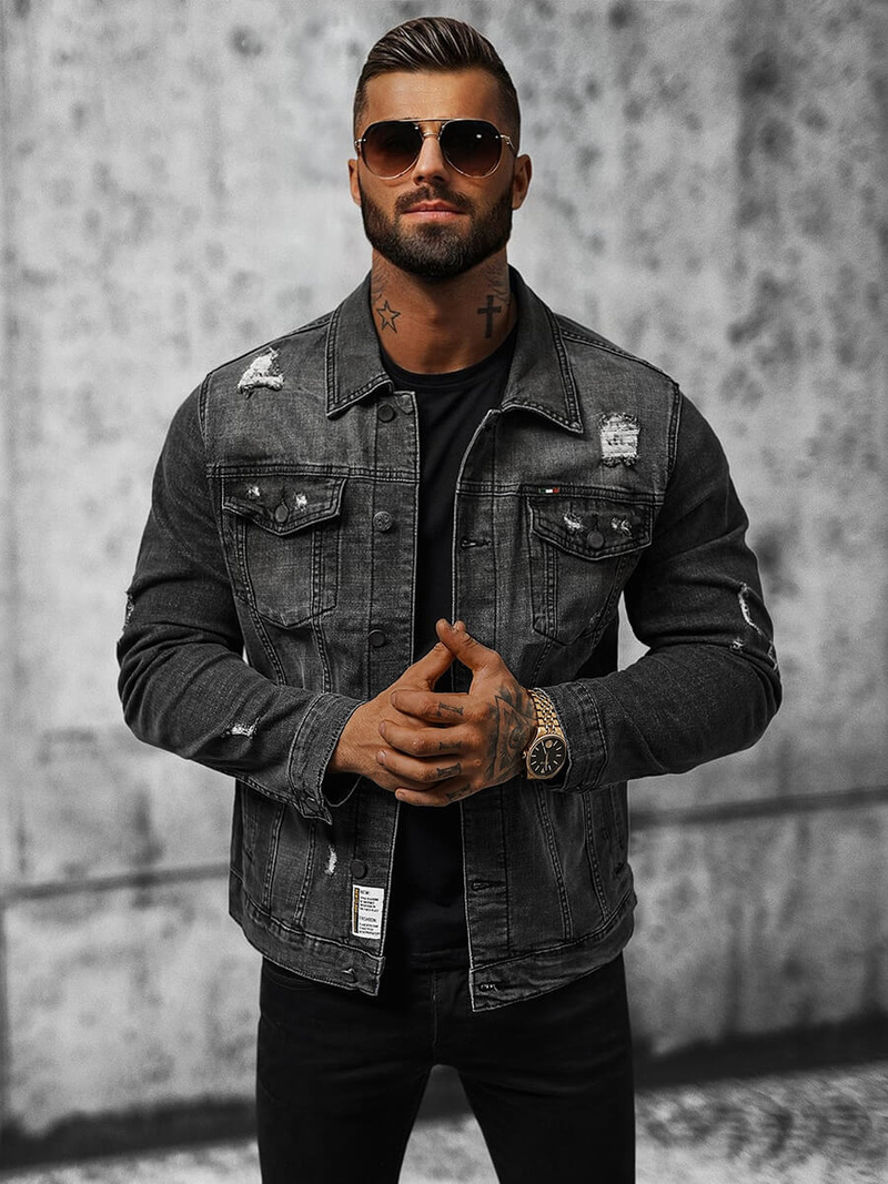 Kurtka męska jeansowa czarna OZONEE NB/MJ515N