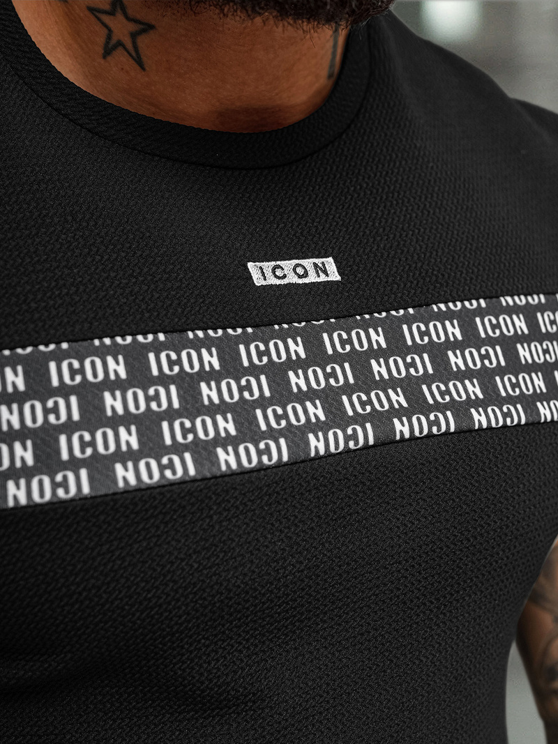 T-shirt męski slim-fit czarny OZONEE O/B1216