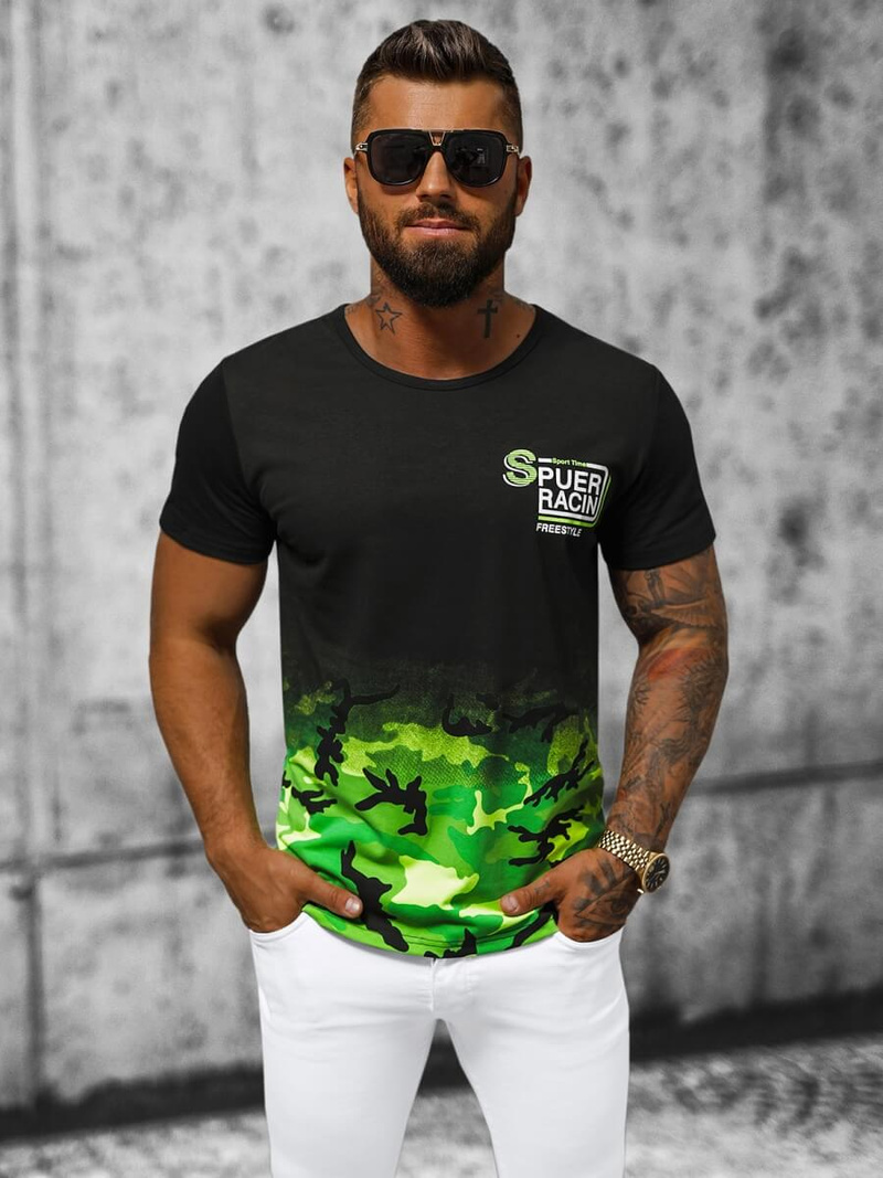 T-Shirt męski zielony OZONEE JS/S985/153Z