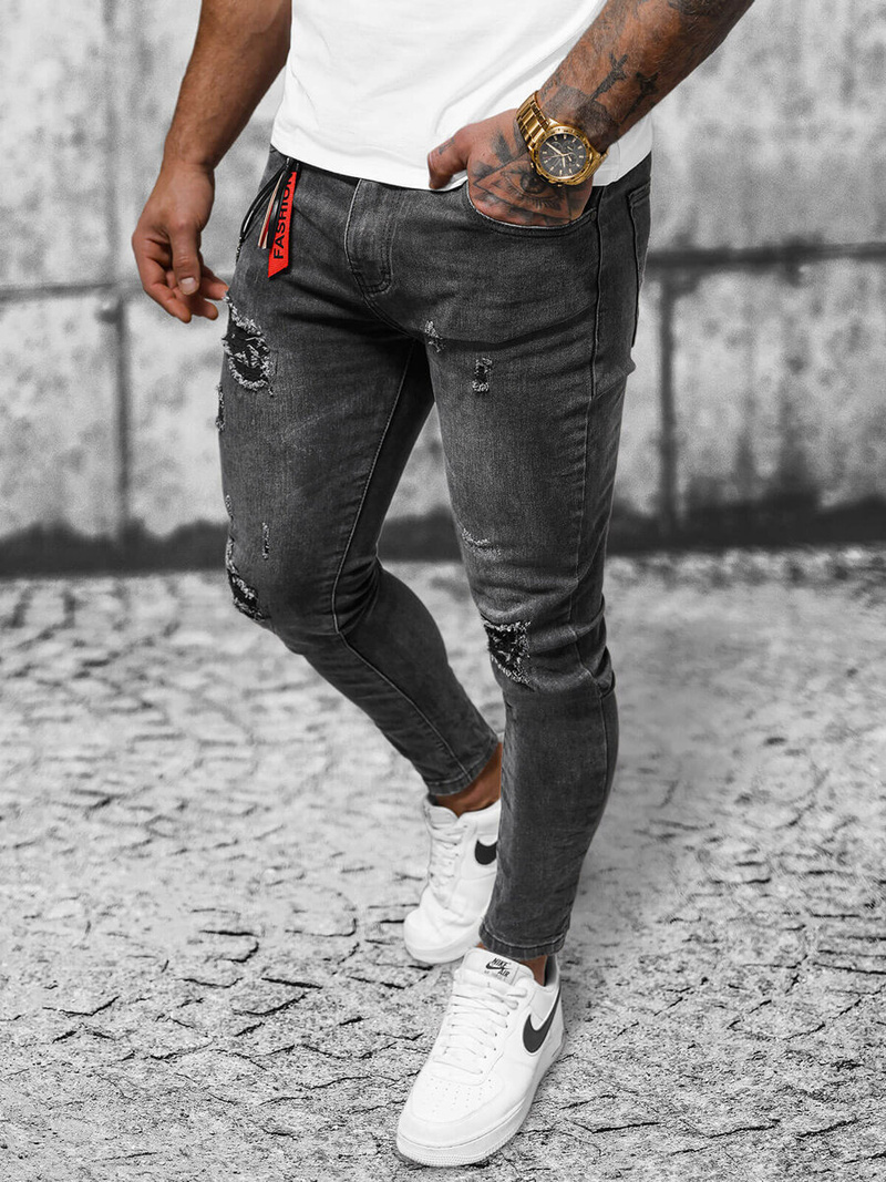 Spodnie jeansowe męskie czarne OZONEE DR/TF246