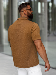 Koszula męska z krótkim rękawem brązowa OZONEE O/B2256