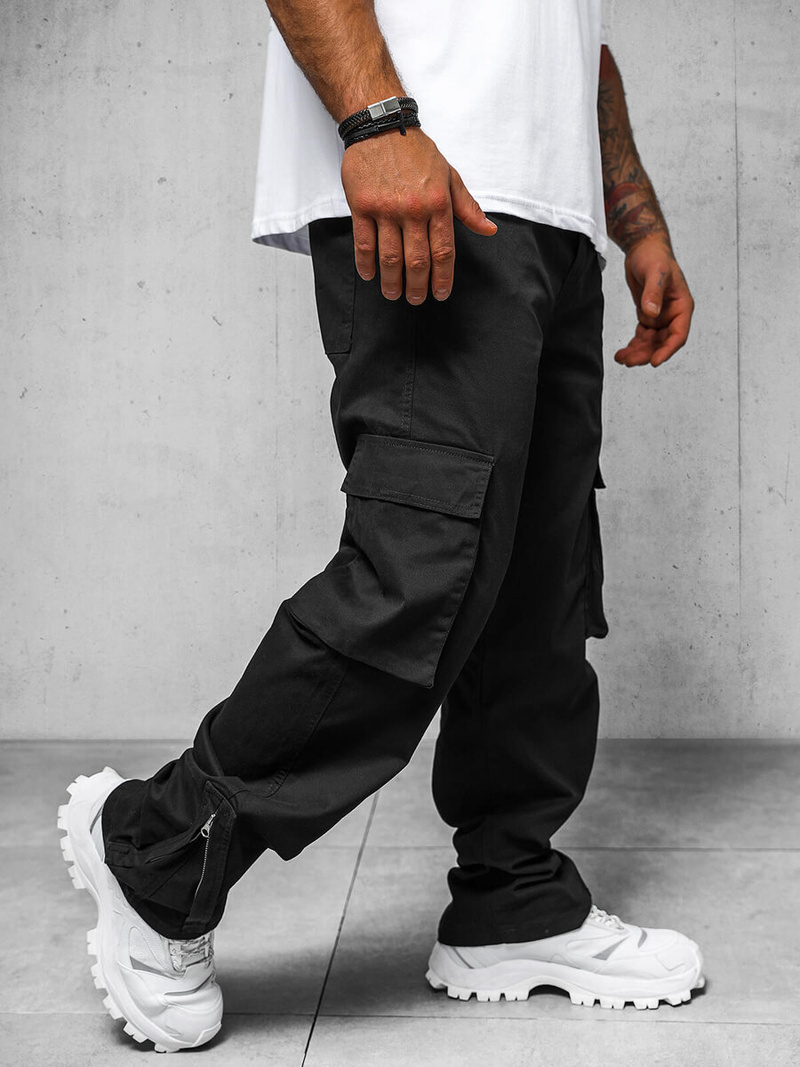 Spodnie męskie cargo wide leg czarne OZONEE O/G3016Z