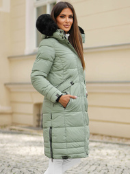 Kurtka zimowa damska długa pikowana miętowa OZONEE O/W377Z