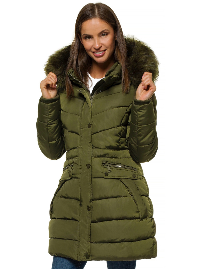 Kurtka zimowa damska parka z futerkiem khaki OZONEE O/M1556/29