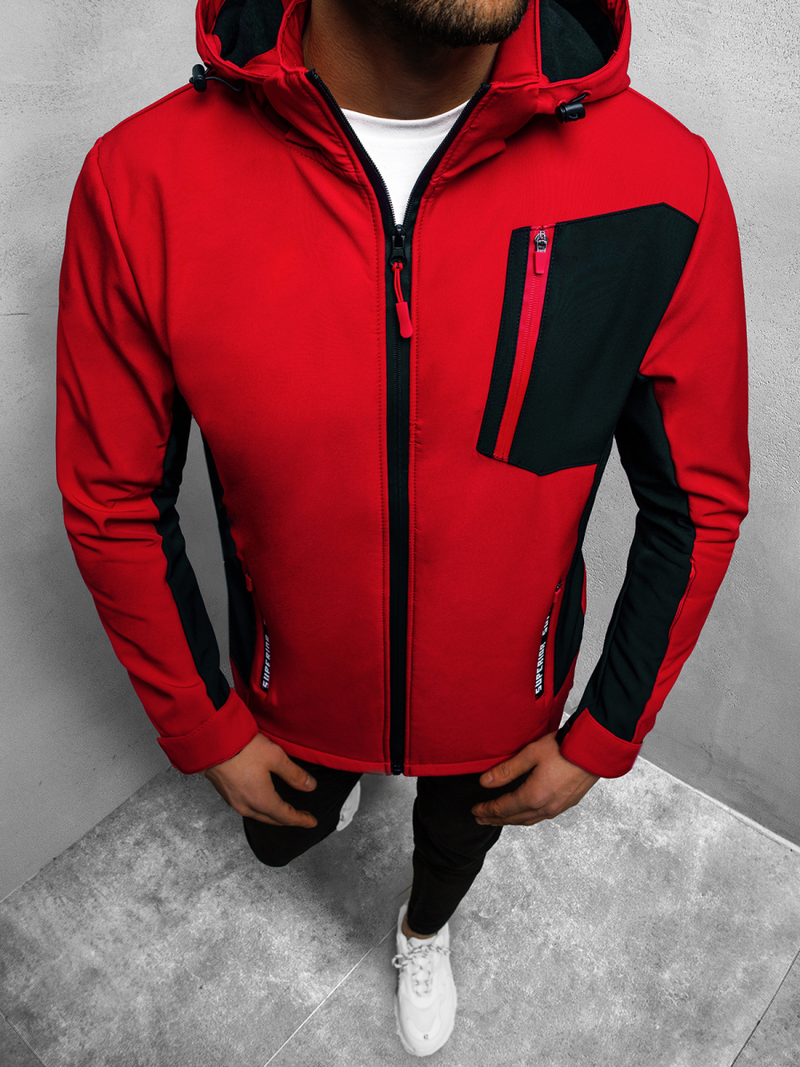 Kurtka softshell przejściowa męska z kapturem czerwona OZONEE JS/HM188/5