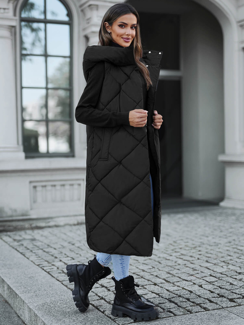 Kamizelka damska długa pikowana czarna OZONEE JS/5M3165/392Z