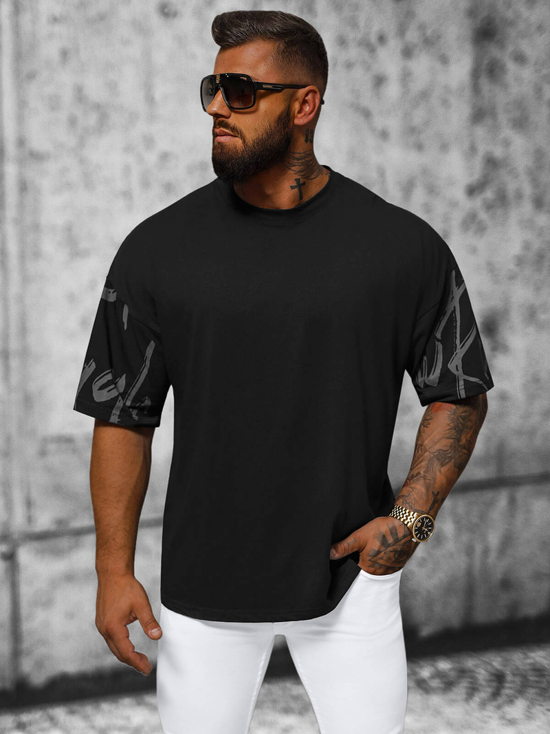 T-shirt męski oversize czarny OZONEE O/3428