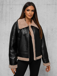 Жіноча шкіряна Kуртка Чорно-Бежева OZONEE JS/11Z8176Z