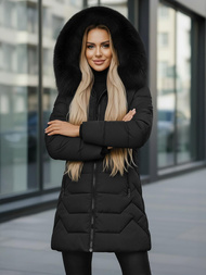 Kurtka zimowa damska długa z futerkiem czarna OZONEE JS/16M9121/392Z