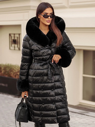 Płaszcz zimowy damski z futerkiem czarny OZONEE JS/5M3160/392Z