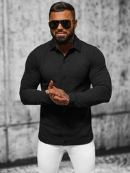 Bluza męska z kołnierzykiem czarna OZONEE O/TB2264