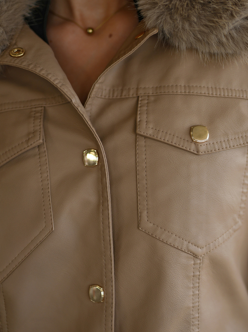 Жіноча шкіряна kуртка Бежева OZONEE JS/61M8513/84