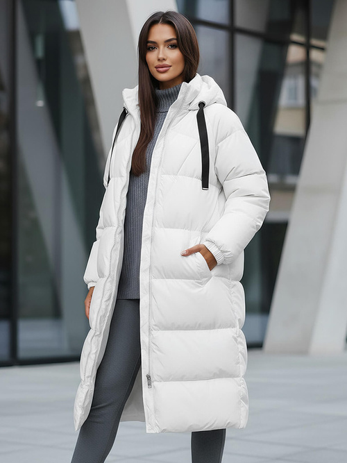 Kurtka zimowa damska długa pikowana biała OZONEE JS/5M3163/281Z