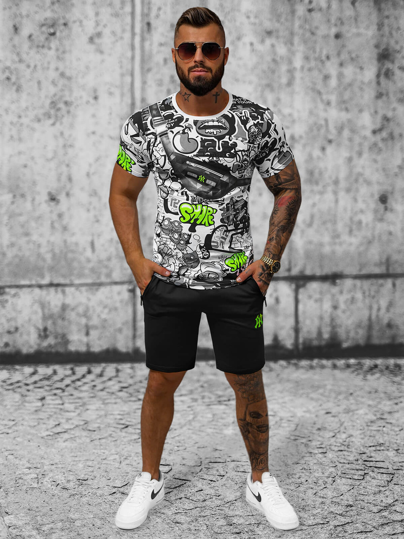 Komplet dresowy męski biało-zielony OZONEE O/HM789