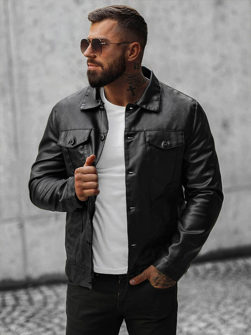 Kurtka skórzana męska czarna OZONEE O/8830/1