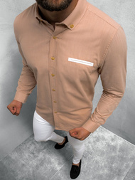 Koszula męska długi rękaw beżowa OZONEE O/3015Z