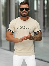 T-shirt męski slim fit beżowy OZONEE O/QS11628