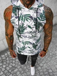 Koszulka bez rękawów męska z nadrukiem biało-zielona OZONEE O/BL307