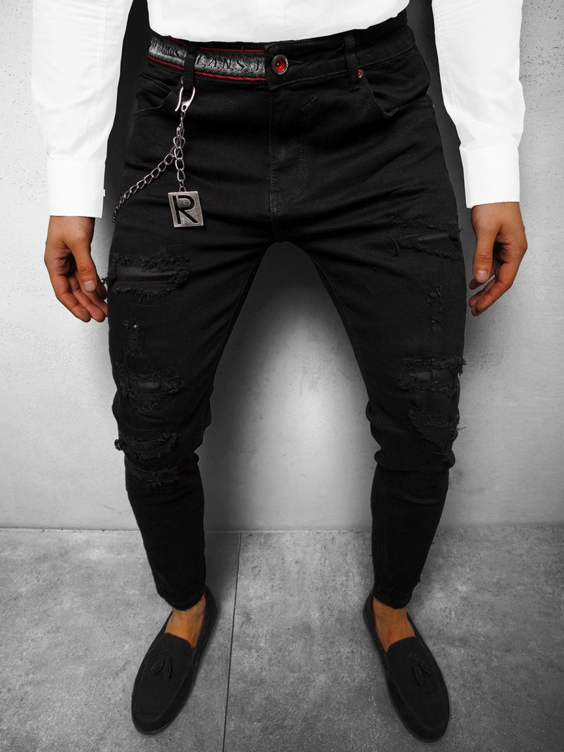 Spodnie jeansowe męskie czarne OZONEE DR/TF087Z