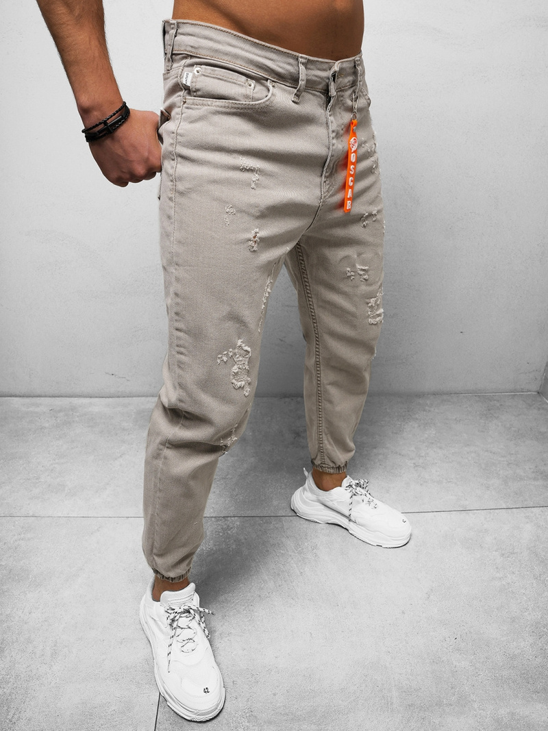 Spodnie jeansowe joggery męskie szare OZONEE DO/6100