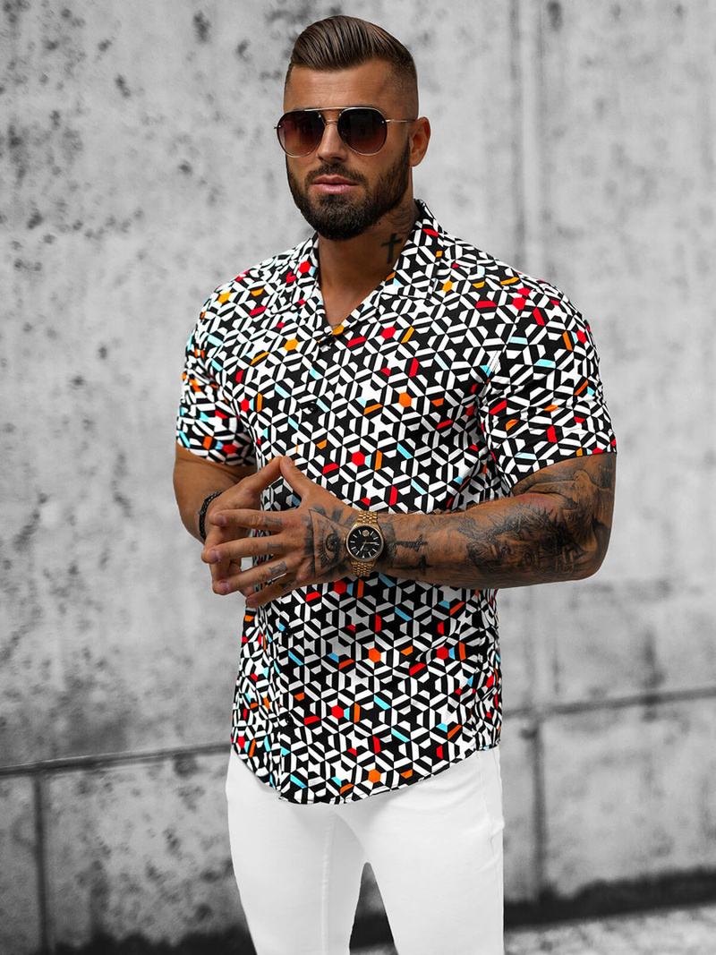 Koszula męska z krótkim rękawem kolorowa OZONEE E/1400/132Z