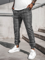 Spodnie męskie chino joggery w kratę grafitowe OZONEE DJ/2290/22Z