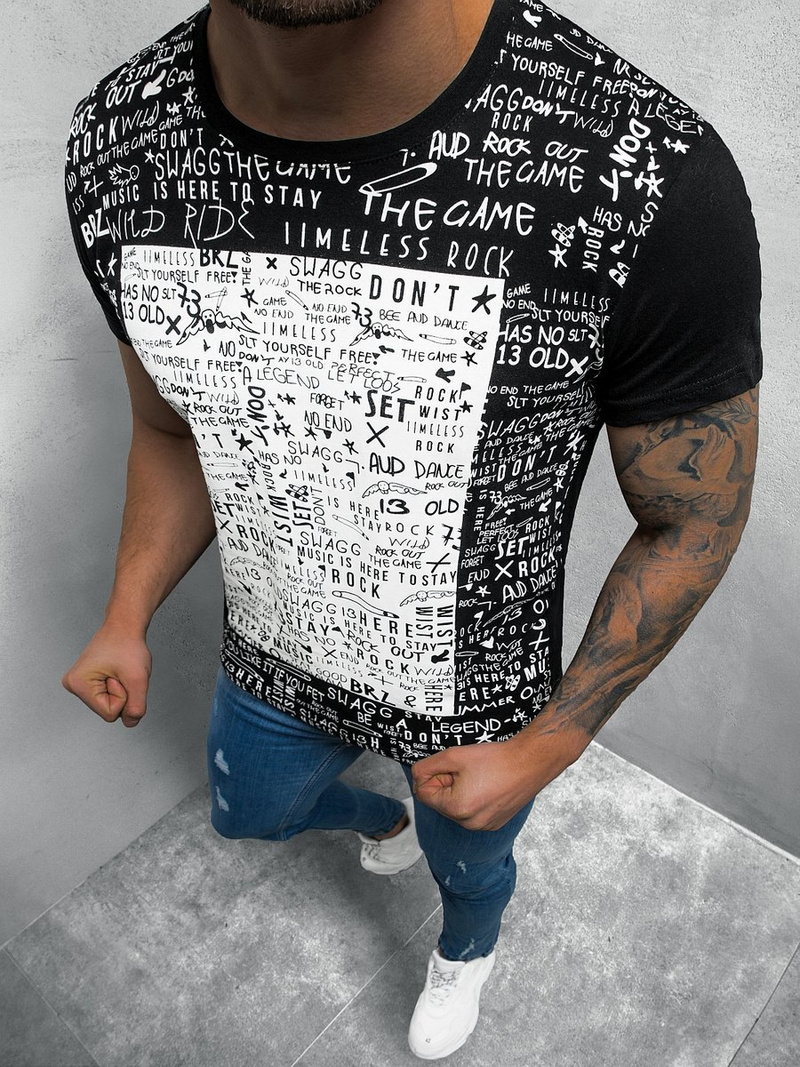 T-Shirt męski czarny OZONEE O/1173Z