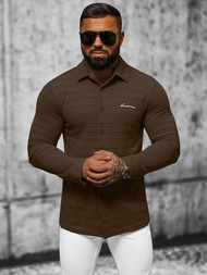 Bluza męska z kołnierzykiem brązowa OZONEE O/TB2271