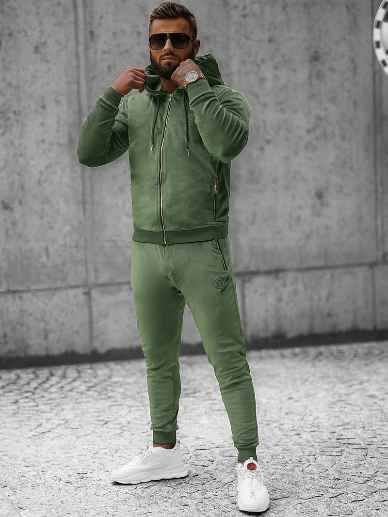 Komplet dresowy męski welurowy khaki OZONEE O/12128Z