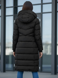 Kurtka zimowa damska długa pikowana czarna OZONEE JS/M736/392Z