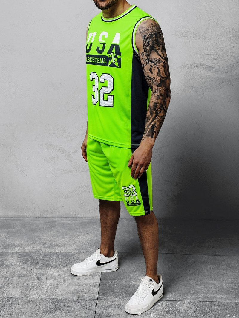 Komplet męski koszykarski zielono-neonowy OZONEE JS/68C10168