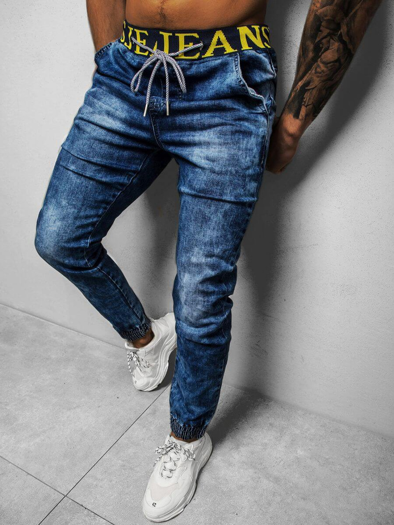 Spodnie jeansowe joggery męskie niebieskie OZONEE DR/TF113