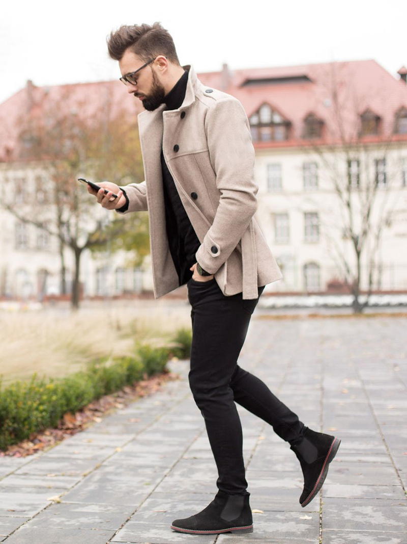 Пальто чоловіче темний Кремовий OZONEE O/5627