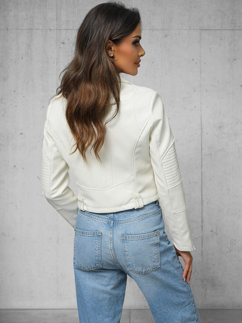 Kurtka skórzana damska ramoneska ecru OZONEE JS/11Z8130