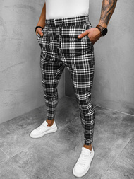 Spodnie męskie chino materiałowe w kratę czarno-białe OZONEE DJ/2297/22