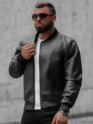 Kurtka skórzana męska bomberka czarna OZONEE O/3A65