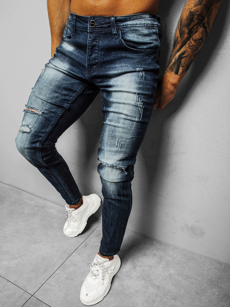 Spodnie jeansowe męskie ciemno-niebieskie OZONEE NB/MP0002BS