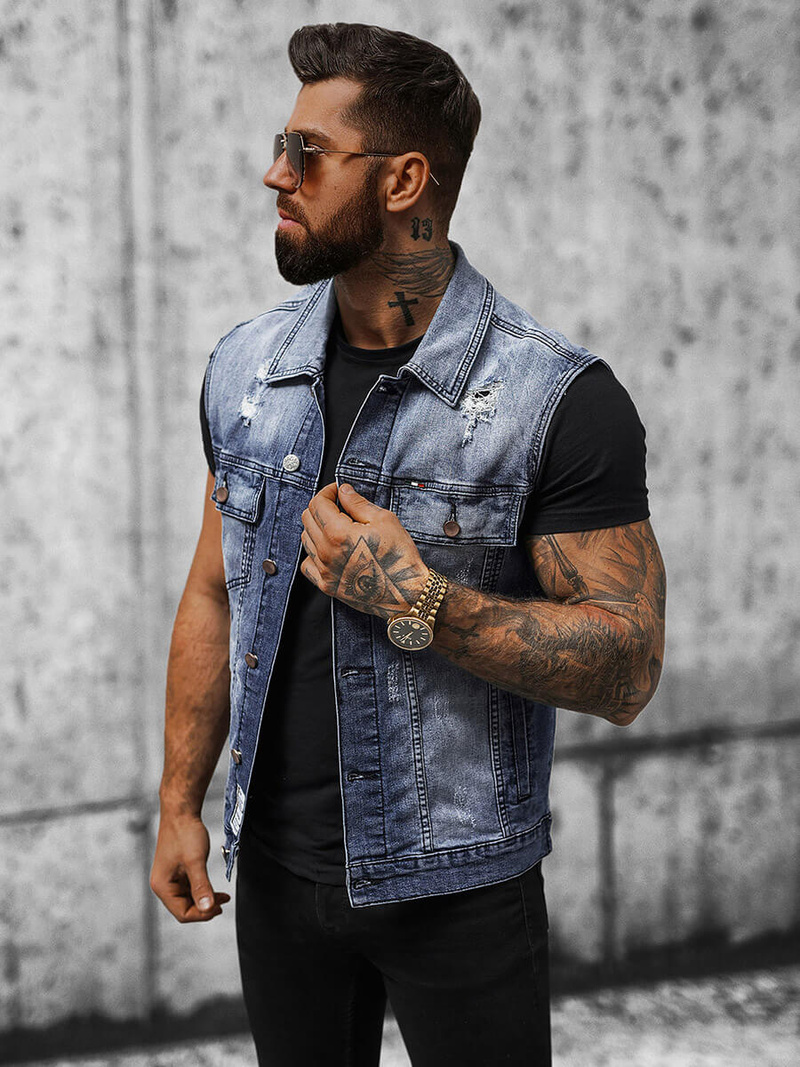 Безрукавка джинсова куртка Синя OZONEE NB/MJ539B