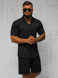 Komplet męski czarny - koszula i spodenki OZONEE O/3C323