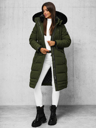 Kurtka zimowa damska długa pikowana khaki OZONEE O/W377