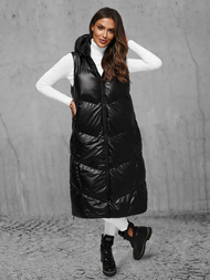 Kamizelka damska długa skórzana czarna OZONEE JS/5M3183/392