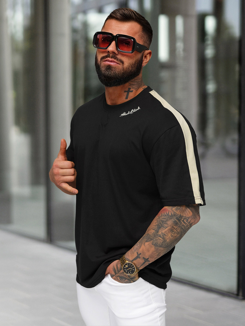 T-shirt męski loose fit czarny OZONEE O/QQ1195